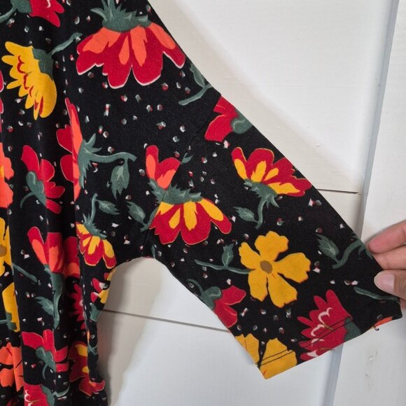 Lularoe Irma Womens Floral Print Tunic L Black Red Yellow Loose Fit Soft Stretch - Picture 5 of 6